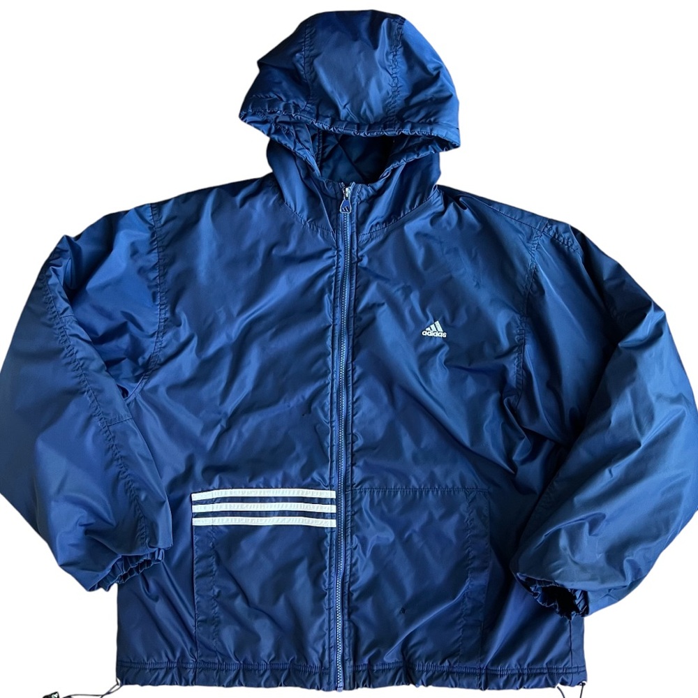 Adidas Vintage Puffer Jacket Hoodie Medium Navy Blue  - Gem